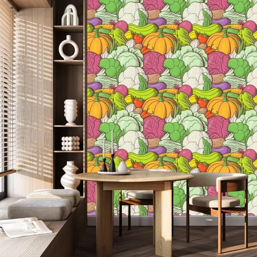 Tapete Grafisches, farbenfrohes Kohl- und Knollengemüse