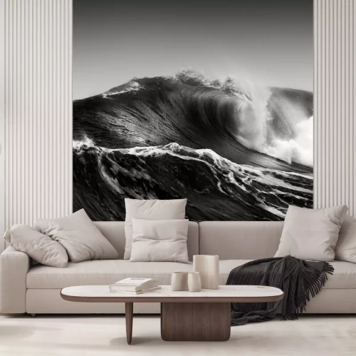 Fototapete Eine Welle auf einem Schwarz-Weiß-Foto