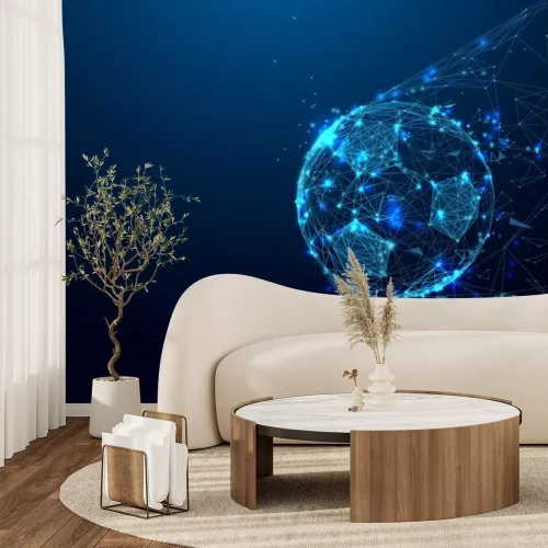 Fototapete Geometrische Aufnahme eines Fußballs im Netz