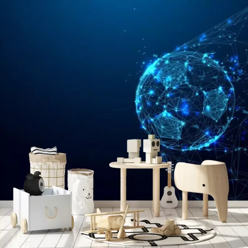 Sticker Geometrische Aufnahme eines Fußballs im Netz