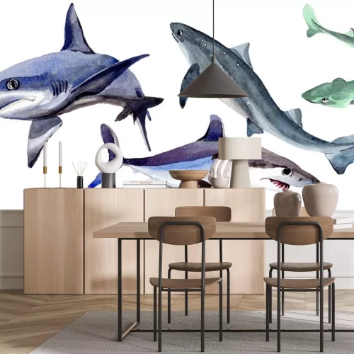 Sticker Fische Ozean verschiedene Arten Haie Aquarell