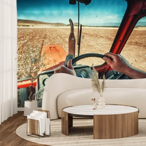 Fototapete Traktorfahren auf dem Feld