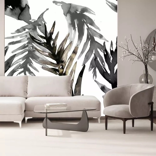 Sticker Aquarell schwarz Blatt Hand gezeichnet nahtlose Muster