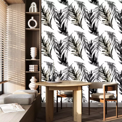 Tapete Aquarell schwarz Blatt Hand gezeichnet nahtlose Muster