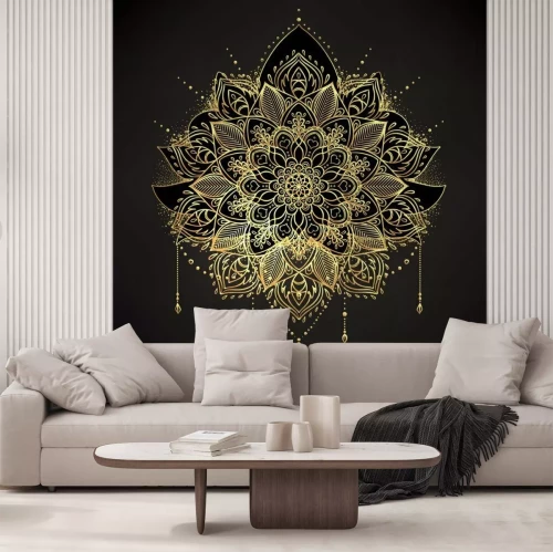 Sticker Vector dekorative Lotus Blume, ethnische Kunst, gemusterten indischen Paisley. Handgezeichnete Abbildung isoliert. Einladung. Goldene Sticker, temporäre Flash Tattoo, Mehndi und Yoga Design