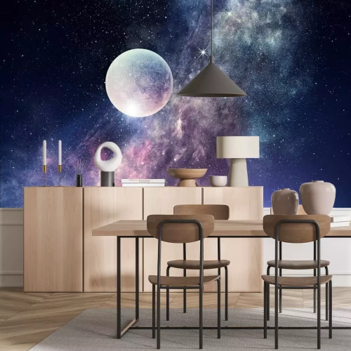 Fototapete Eine kosmische Ansicht mit einem realistischen Mond