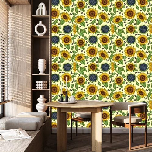 Tapete Grafische Sonnenblumen und Körner