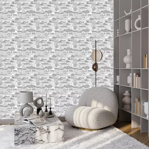 Tapete nahtlose Textur mit niedlichen Häusern und Bäumen für Malbuch