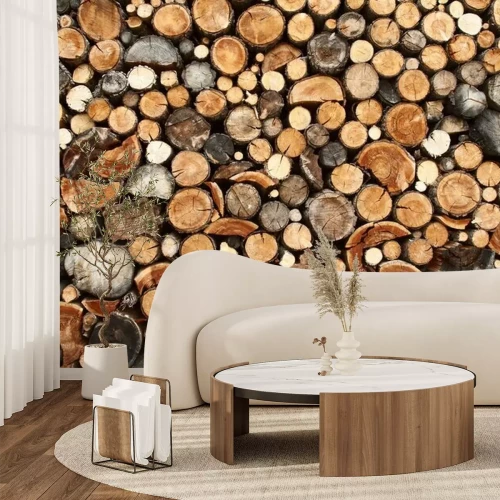 Fototapete Abgeschnittene Brennholzstümpfe