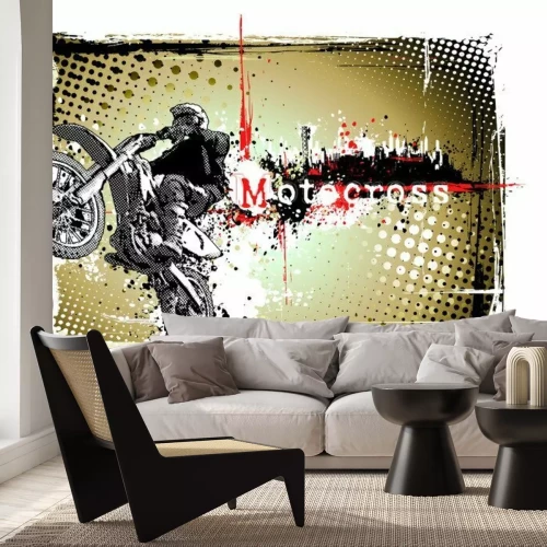 Fototapete Motocross vor dem Hintergrund der Stadt