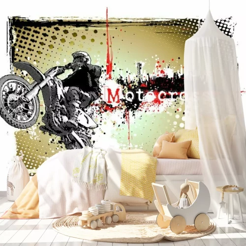 Fototapete Motocross vor dem Hintergrund der Stadt