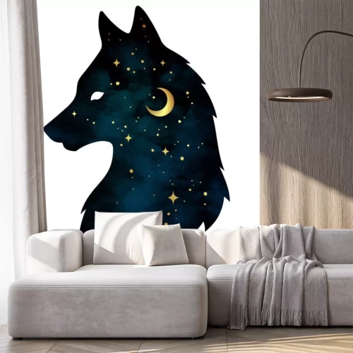 Sticker Blauer Wolf gelbe Sterne und Mond