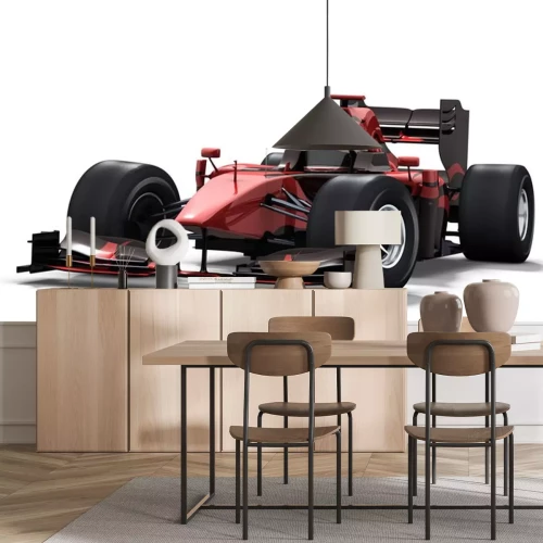 Sticker Rennwagen auf weiß - schwarz-rot