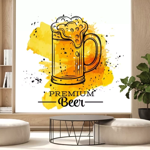 Sticker Bierkrug auf gelb-schwarzer Grafik