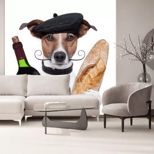 Sticker Haustiere Hund mit französischer Baskenmütze