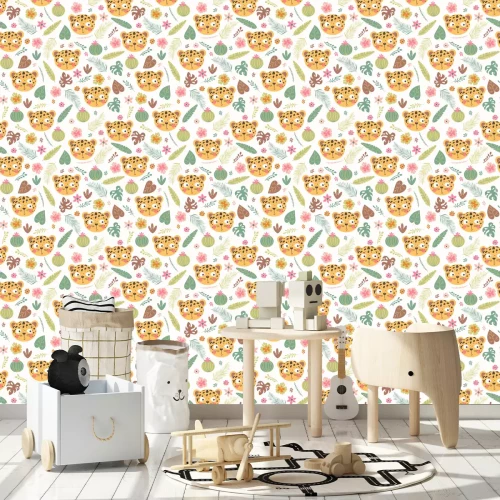 Tapete Leopard und tropische Blätter