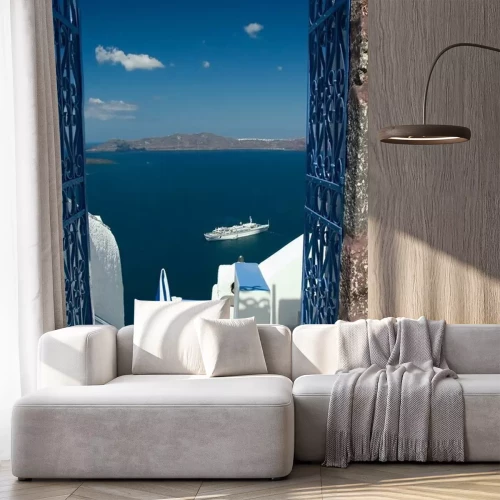 Sticker Treppe mit Meerblick in Santorin