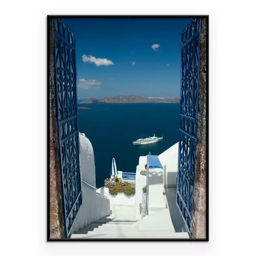 Poster Treppe mit Meerblick in Santorin