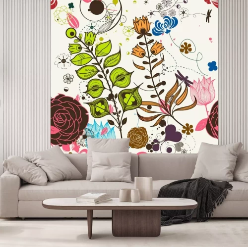 Sticker Vektor Retro Blumen (nahtloses Muster)