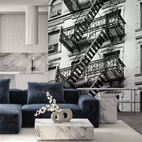 Sticker Dekorative Feuertreppe an einem New Yorker Mietshaus