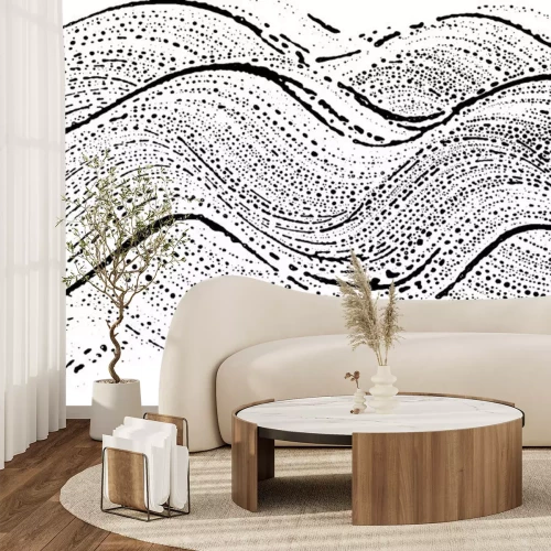 Sticker Schwarz-weiße Wellenlinien und Punkte