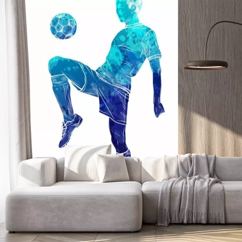 Sticker Spieler schlägt den Ball blaue monochrome Zeichnung