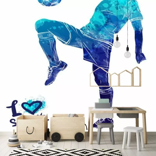 Sticker Spieler schlägt den Ball blaue monochrome Zeichnung