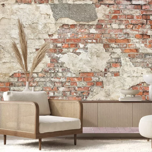 Fototapete Rustikale Mauer aus Ziegeln