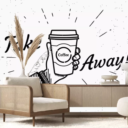 Sticker Kaffee zum Mitnehmen Hand hält einen Becher