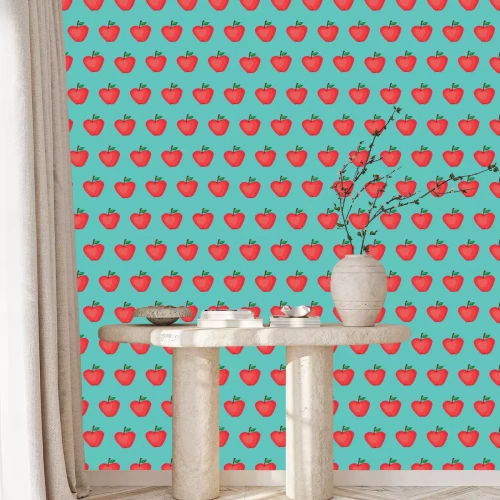 Tapete Cartoon-Äpfel auf blauem Hintergrund