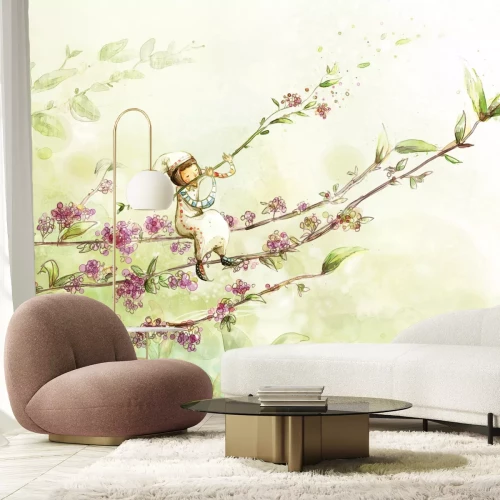 Fototapete Aquarellfigur am Zweig