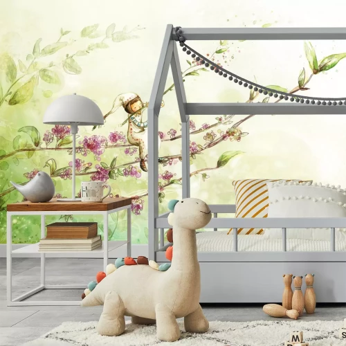 Fototapete Aquarellfigur am Zweig