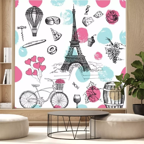 Sticker Satz von Hand gezeichnet Französisch Symbole, Paris Skizze Abbildung