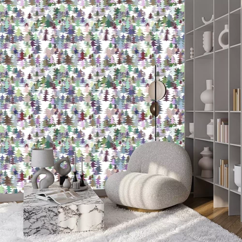 Tapete 3D bunter Nadelwald