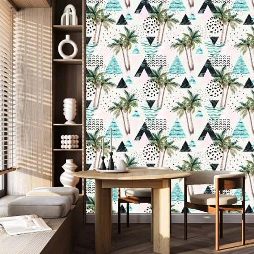 Tapete Palmen und geometrische Formen