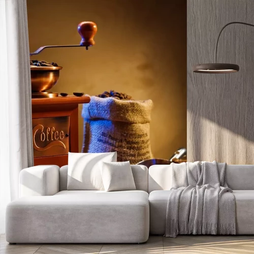 Fototapete Alte Kaffeemühle und Bohnen