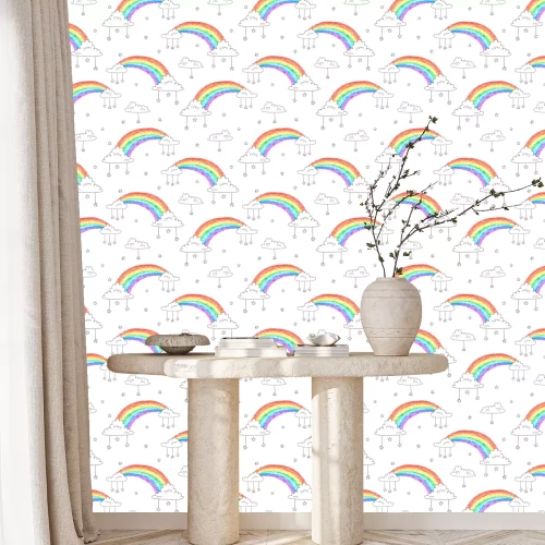 Tapete Gemalte Regenbögen und Wolken