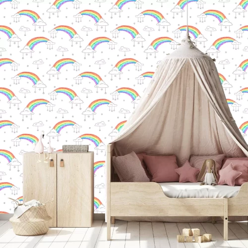 Tapete Gemalte Regenbögen und Wolken
