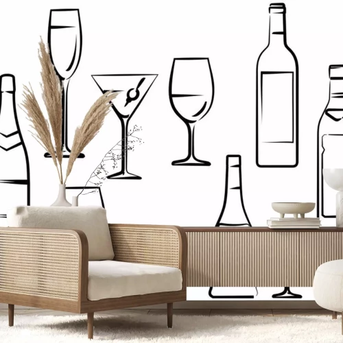 Sticker Flaschen und Gläser schwarz-weißes Muster