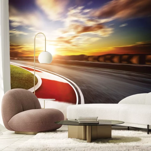 Fototapete Rennstrecke bei Sonnenuntergang