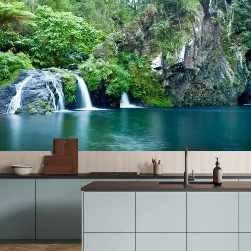 Fototapete Panorama von Pflanzen und Wasserfällen
