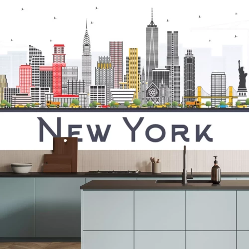 Sticker Skyline New York USA mit den grauen Wolkenkratzern lokalisiert auf weißem Hintergrund.