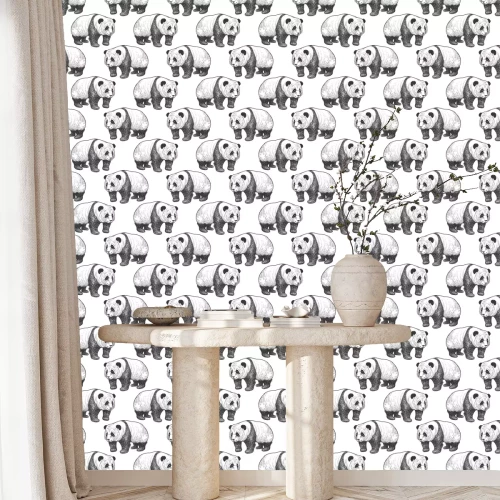 Tapete Schwarz-weißes Panda-Muster