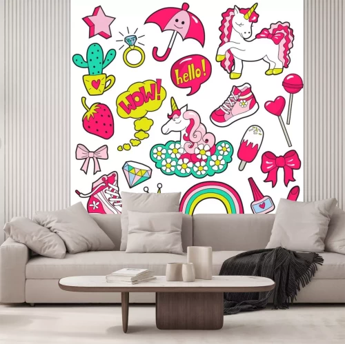 Sticker Set von Grafiken mit bunten Mädchenmotiven