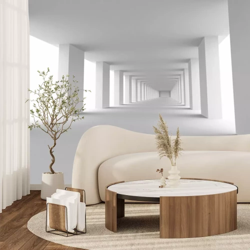 Fototapete Weißer futuristischer 3D-Tunnel mit Säulen