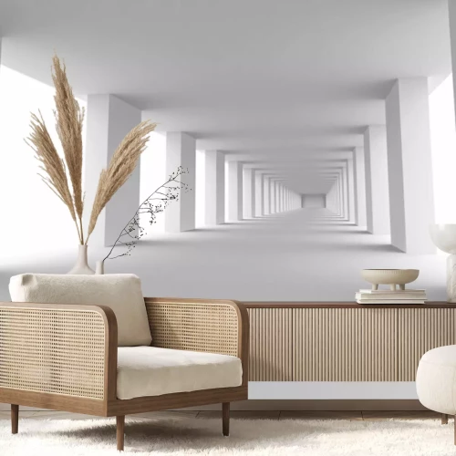 Fototapete Weißer futuristischer 3D-Tunnel mit Säulen