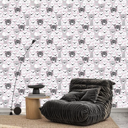 Tapete Grau-rosa Katzen