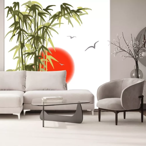 Sticker Bamboo auf Sonnenuntergang Hintergrund