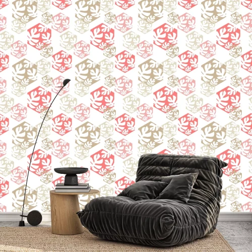 Tapete Sechsecke mit Blättern