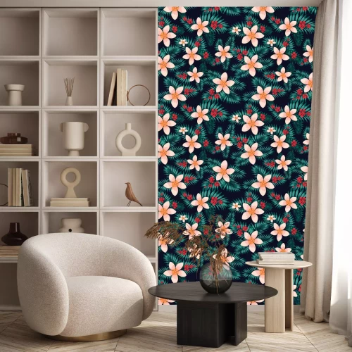 Tapete Abstraktes nahtloses Blumenmuster. Kreativer Vektorhintergrund, hawaiische tropische Blumentapete mit Niederlassungsfarnen, tropisches Kraut. Exotischer Druck des Sommers mit Dschungelbetriebspalmenbl